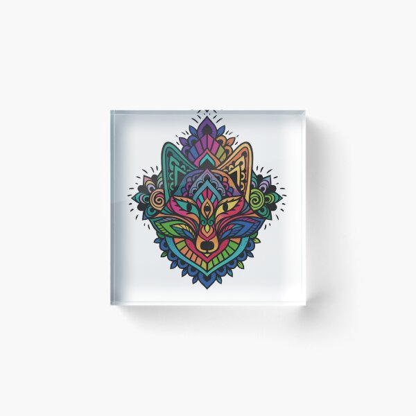 Item preview, Bohemian Spirit Fox Illustration – Colorful Kaleidoscope Wolf/Fox Art designed and sold by QuirkyCloud Designs.