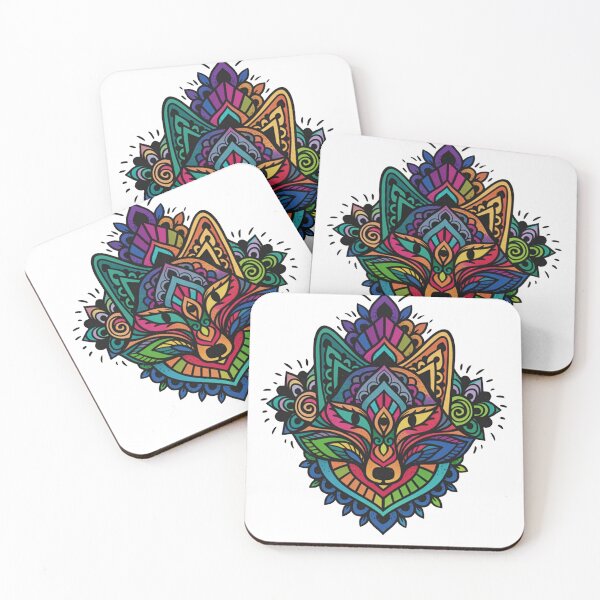 Item preview, Bohemian Spirit Fox Illustration – Colorful Kaleidoscope Wolf/Fox Art designed and sold by QuirkyCloud Designs.