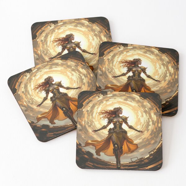 Item preview, Golden guardian in futuristic portal light with powerful pose and radiant energy designed and sold by FotoworldEdel.