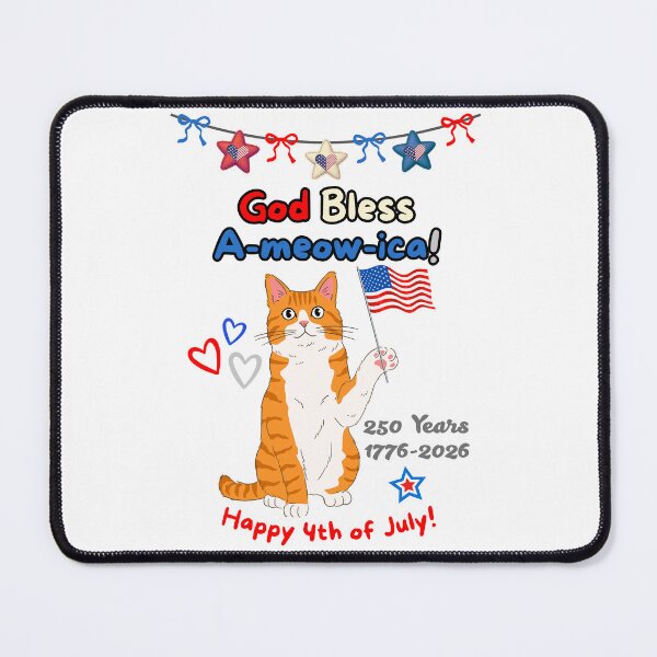 Item preview, 4th of July 250th God Bless A-meow-ica Orange Cat designed and sold by MYCatStuff.