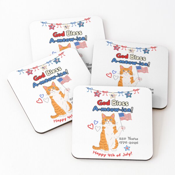 Item preview, 4th of July 250th God Bless A-meow-ica Orange Cat designed and sold by MYCatStuff.