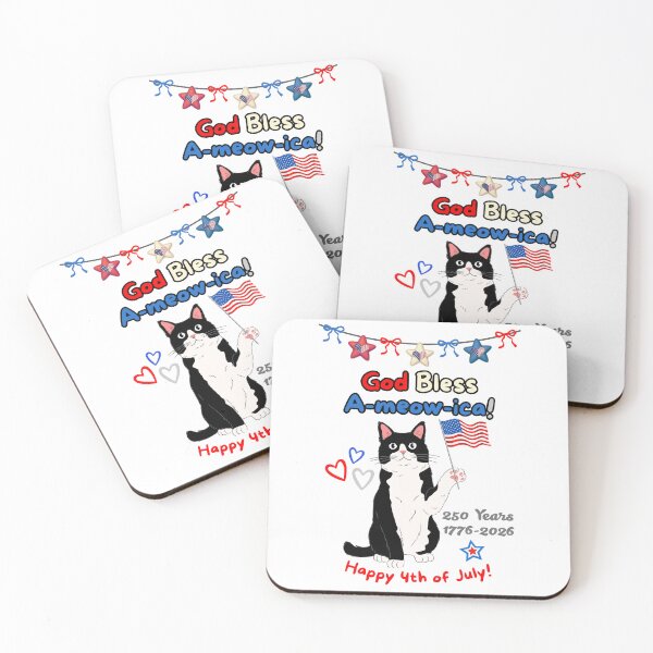 Item preview, 4th of July 250th God Bless A-meow-ica Tuxedo Cat designed and sold by MYCatStuff.