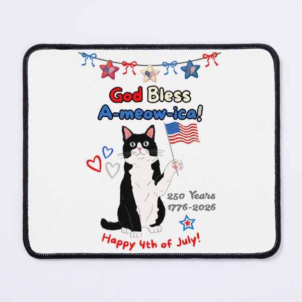 Item preview, 4th of July 250th God Bless A-meow-ica Tuxedo Cat designed and sold by MYCatStuff.