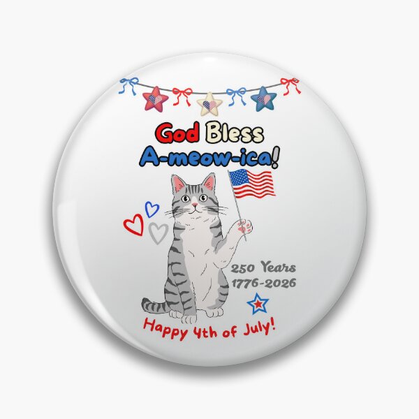Item preview, 4th of July 250th God Bless A-meow-ica Gray Cat designed and sold by MYCatStuff.
