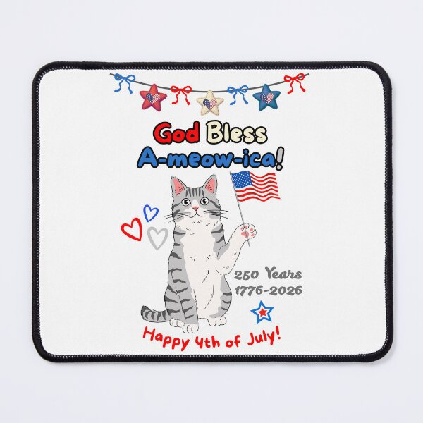 Item preview, 4th of July 250th God Bless A-meow-ica Gray Cat designed and sold by MYCatStuff.