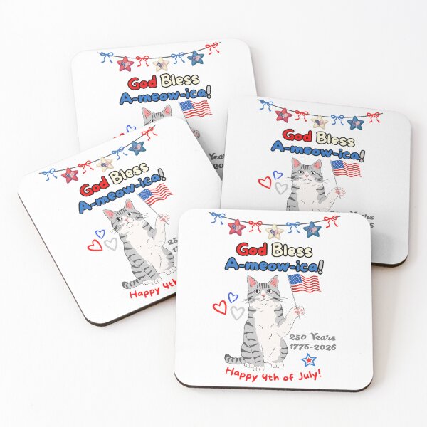 Item preview, 4th of July 250th God Bless A-meow-ica Gray Cat designed and sold by MYCatStuff.