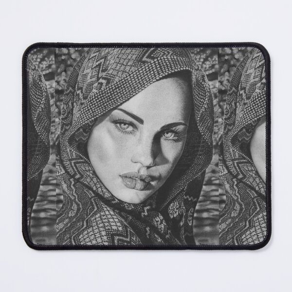 Item preview, Arab Woman — Hyperrealistic Charcoal Portrait in Black and White designed and sold by David Mateo ArtWorks.