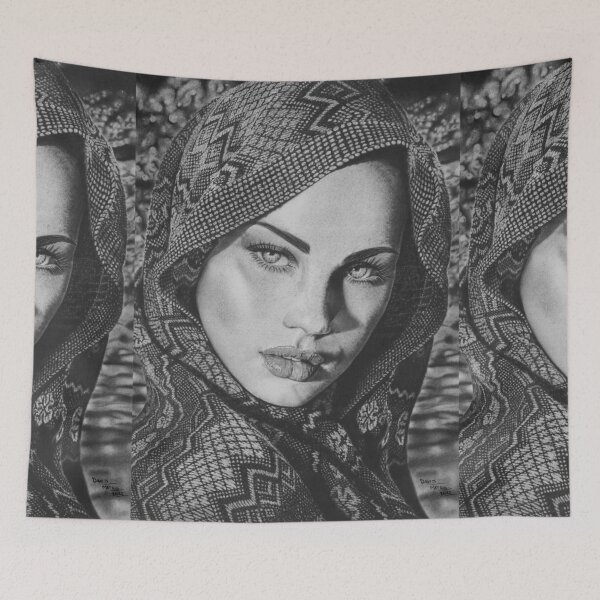Item preview, Arab Woman — Hyperrealistic Charcoal Portrait in Black and White designed and sold by David Mateo ArtWorks.