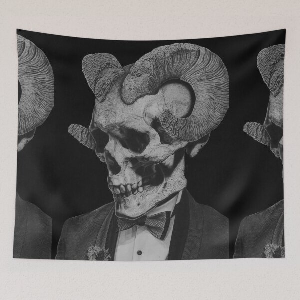Item preview, Skull with Horns — Gothic Charcoal Portrait in Black and White designed and sold by David Mateo ArtWorks.