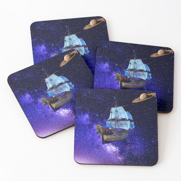 Item preview, cosmic pirate ship sailing through Saturn nebula  designed and sold by FahdSpaceArt.