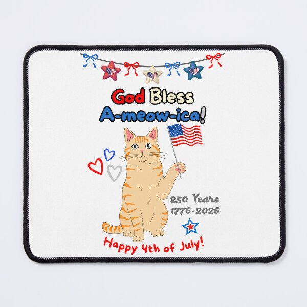 Item preview, 4th of July 250th God Bless A-meow-ica Orange Cat designed and sold by MYCatStuff.