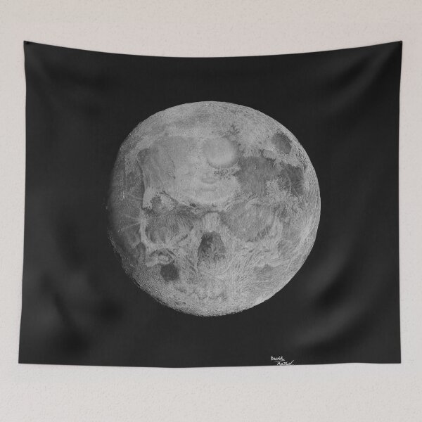 Item preview, Moon and Skull — Hyperrealistic Charcoal Illustration in Black and White designed and sold by David Mateo ArtWorks.