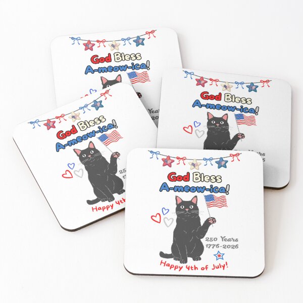 Item preview, 4th of July 250th God Bless A-meow-ica Black Cat designed and sold by MYCatStuff.