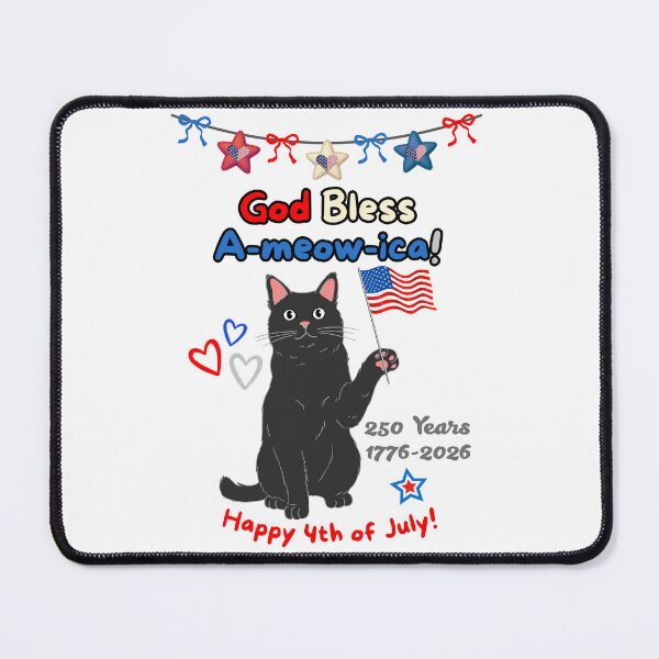 Item preview, 4th of July 250th God Bless A-meow-ica Black Cat designed and sold by MYCatStuff.