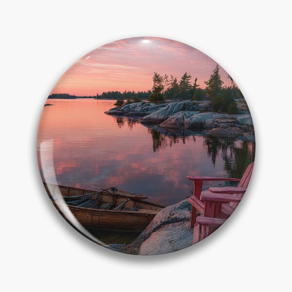 Artikelvorschau, Ontario Muskoka Lakeside Dock Rote Stühle Ruhe entworfen und verkauft von daila70.