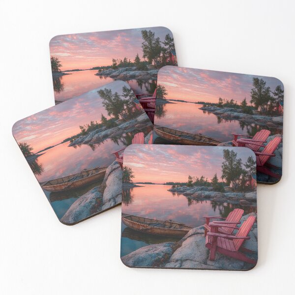 Item preview, Ontario Muskoka Lakeside Dock Red Chairs Serenity designed and sold by daila70.