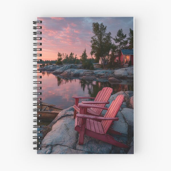 Item preview, Ontario Muskoka Lakeside Dock Red Chairs Serenity designed and sold by daila70.