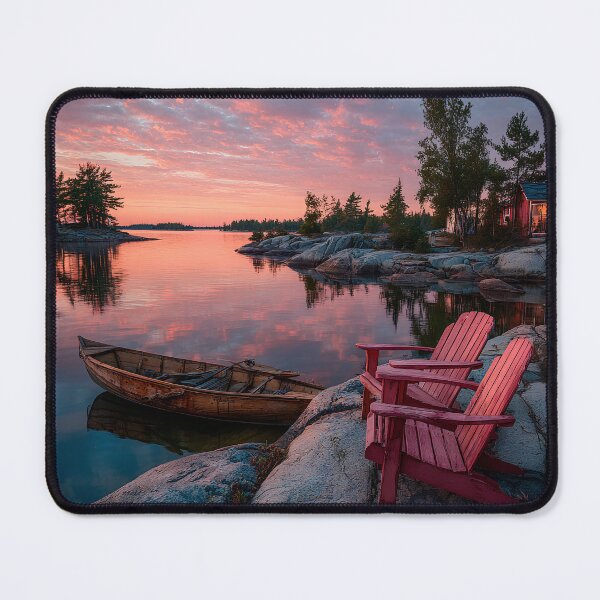 Item preview, Ontario Muskoka Lakeside Dock Red Chairs Serenity designed and sold by daila70.
