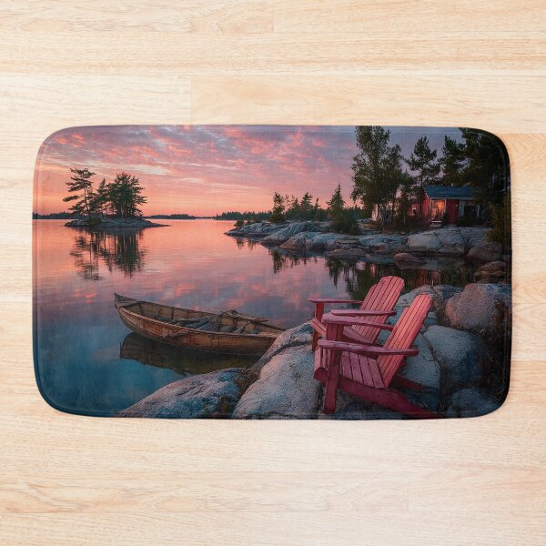 Item preview, Ontario Muskoka Lakeside Dock Red Chairs Serenity designed and sold by daila70.