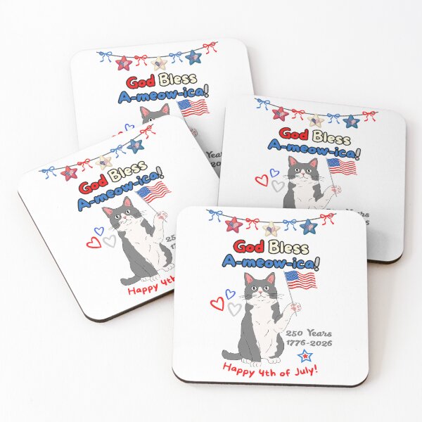 Item preview, 4th of July 250th God Bless A-meow-ica Gray Cat designed and sold by MYCatStuff.