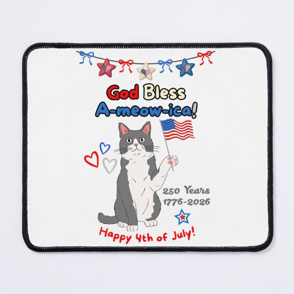 Item preview, 4th of July 250th God Bless A-meow-ica Gray Cat designed and sold by MYCatStuff.