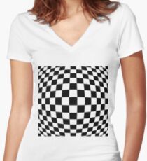 #black, #white, #chess, #checkered, #pattern, #flag, #board, #abstract, #chessboard, #checker, #square Women's Fitted V-Neck T-Shirt