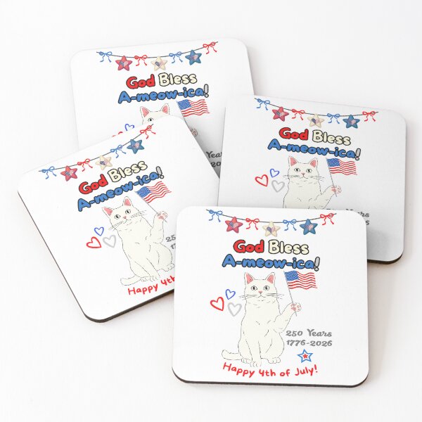 Item preview, 4th of July 250th God Bless A-meow-ica White Cat designed and sold by MYCatStuff.