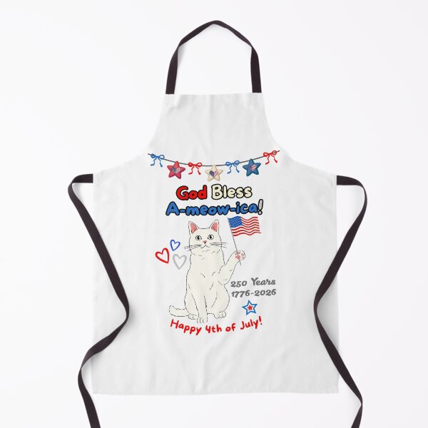 Item preview, 4th of July 250th God Bless A-meow-ica White Cat designed and sold by MYCatStuff.