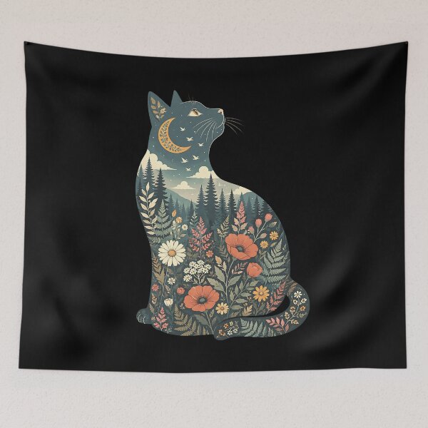 Item preview, Boho Cat Plants Forest Nature Wildflower Hiking Camping designed and sold by clothesy7.