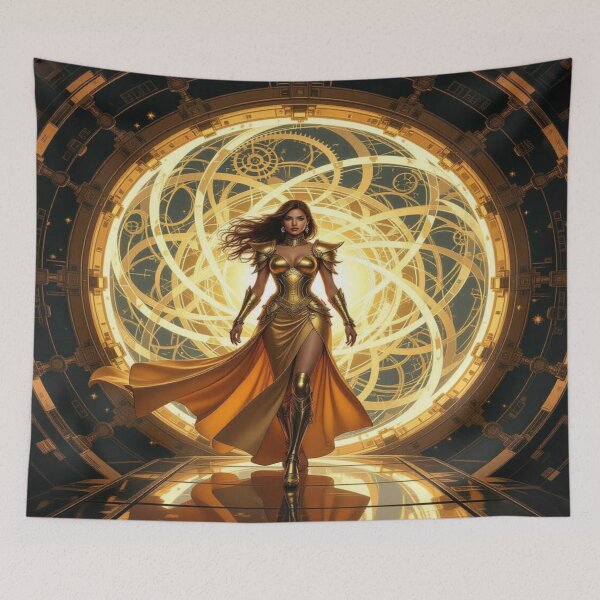 Item preview, Golden Empress in a radiant energy circle with futuristic elegance and powerful presence designed and sold by FotoworldEdel.