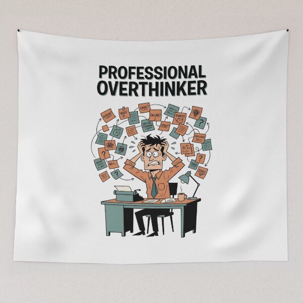Item preview, Professional Overthinker Anxious Desk Worker Cartoon designed and sold by Fenay Designs.