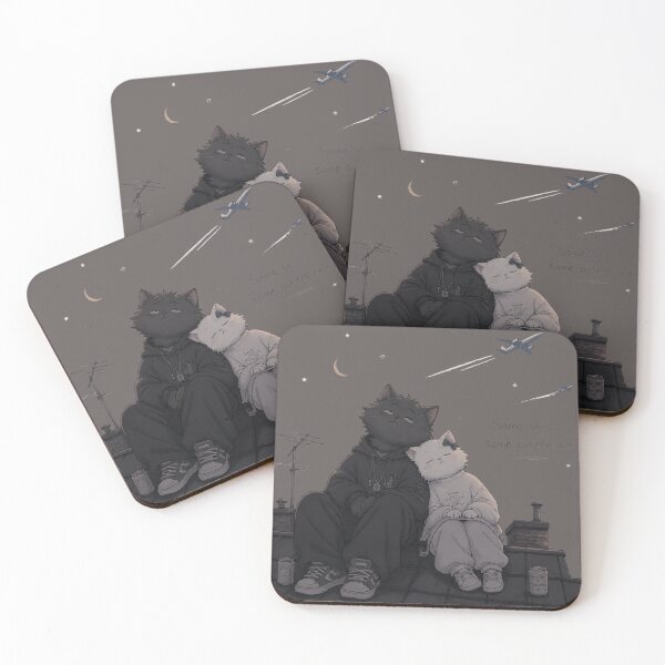 Item preview, Same Sky Same Overthinking Rooftop Cats Illustration designed and sold by alvinavery.
