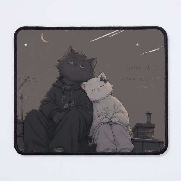Item preview, Same Sky Same Overthinking Rooftop Cats Illustration designed and sold by alvinavery.