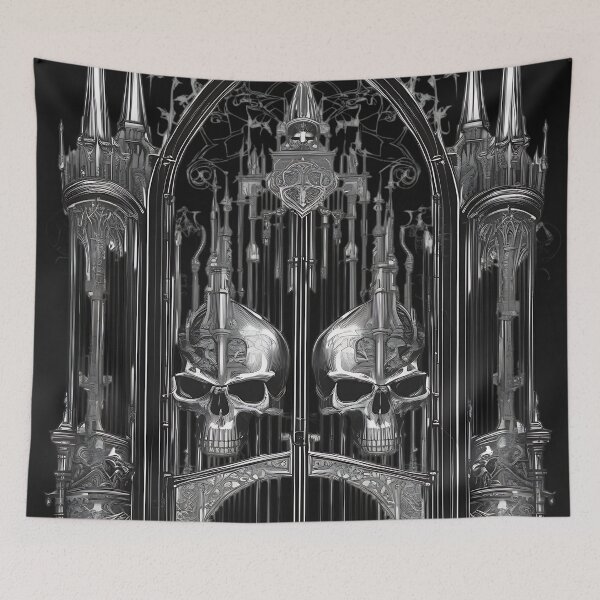 Item preview, Gothic Cathedral Gates Twin Skull Engraving designed and sold by DarkOriginArts.