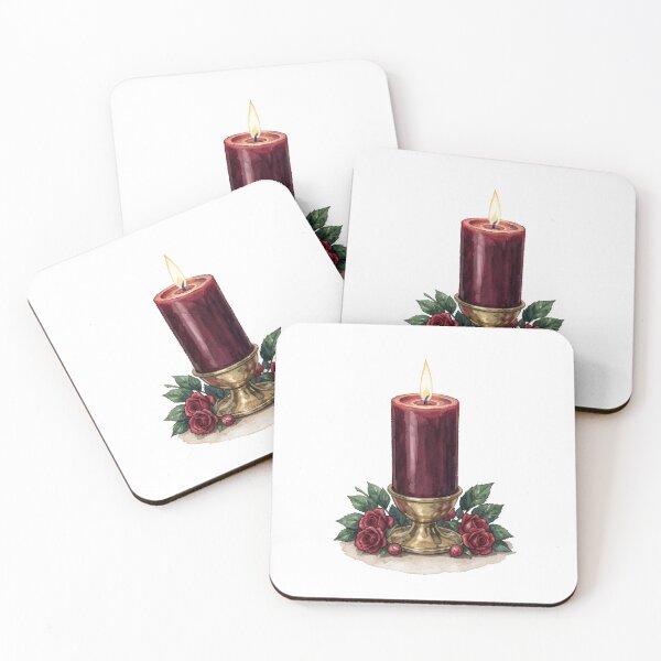 Item preview, Elegant Watercolor Burgundy Candle & Red Roses designed and sold by LuminaArtRO.