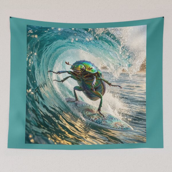 Item preview, Jewel Scarab Beetle Riding a Sea Anemone Surfboard designed and sold by Tridentulus.