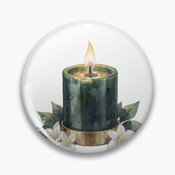 Item preview, Elegant Watercolor Emerald Green Candle & White Flowers designed and sold by LuminaArtRO.