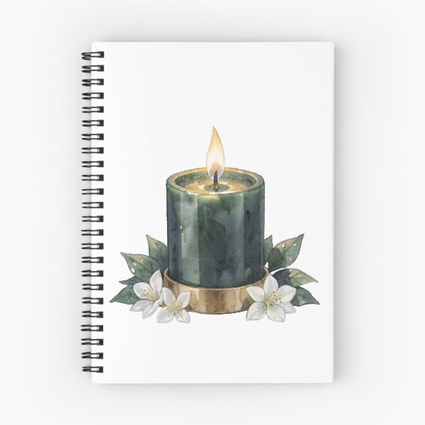 Item preview, Elegant Watercolor Emerald Green Candle & White Flowers designed and sold by LuminaArtRO.