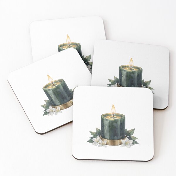 Item preview, Elegant Watercolor Emerald Green Candle & White Flowers designed and sold by LuminaArtRO.
