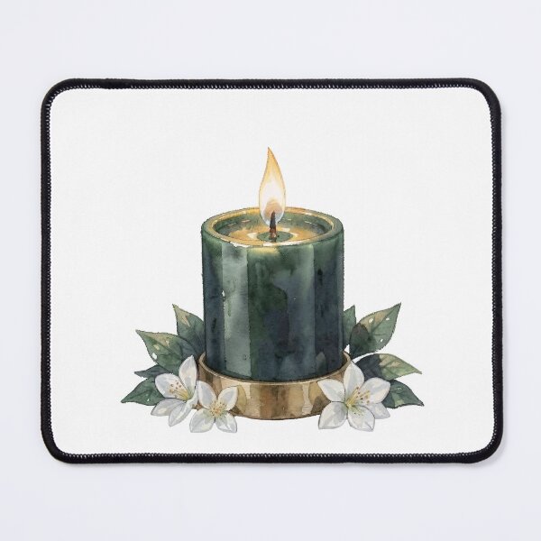 Item preview, Elegant Watercolor Emerald Green Candle & White Flowers designed and sold by LuminaArtRO.