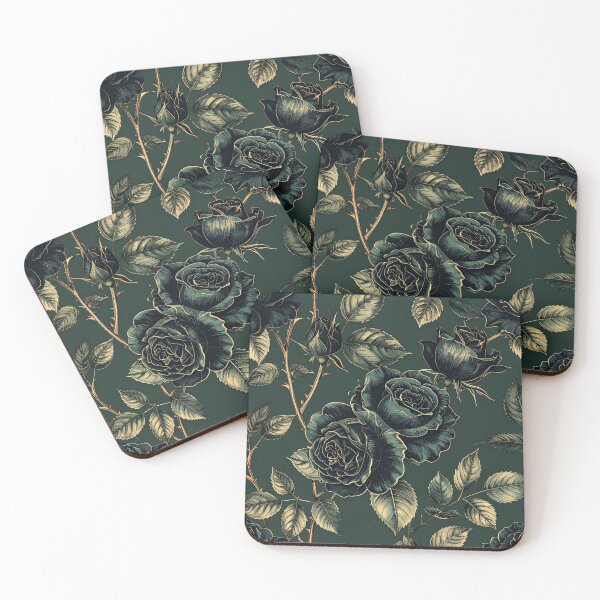 Item preview, Victorian Gothic Rose Forest Green Gold Seamless Pattern designed and sold by Grainwork.