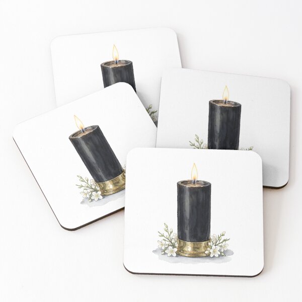 Item preview, Elegant Watercolor Midnight Black Candle & White Flowers designed and sold by LuminaArtRO.