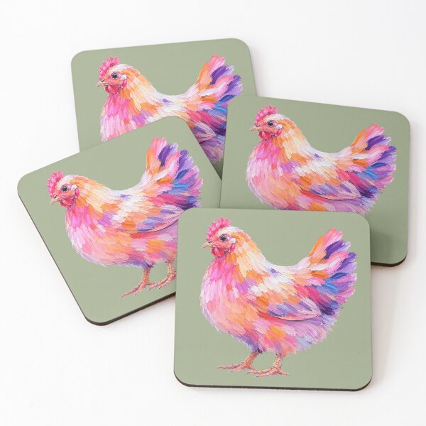 Item preview, Modern Folk Dreamy Neon Chicken – Abstract Impasto Bird Art designed and sold by byaga.