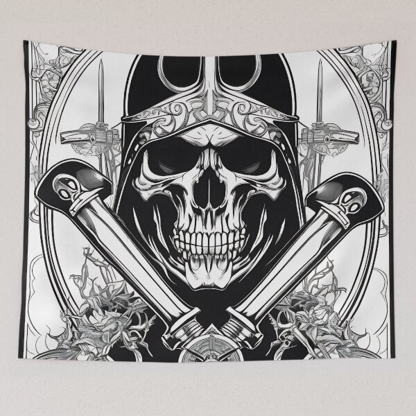 Item preview, Gothic Knight Crusader Skull Crossed Swords Engraving designed and sold by DarkOriginArts.