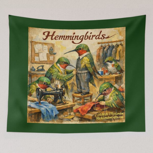 Item preview, Hemmingbirds – A Whimsical Tailor Shop Cartoon designed and sold by Rick London Gifts.