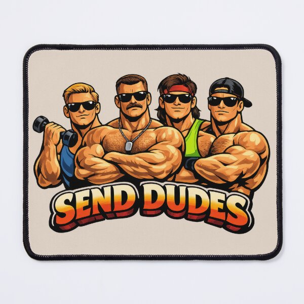 Item preview, Send Dudes Funny Parody Design | Muscular Macho Men Meme Illustration designed and sold by WordPlayStudio.