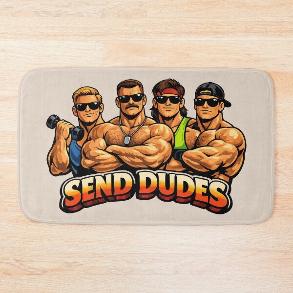 Item preview, Send Dudes Funny Parody Design | Muscular Macho Men Meme Illustration designed and sold by WordPlayStudio.