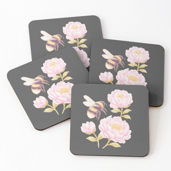 Item preview, Bee and pink peony flowers botanical illustration  designed and sold by SweetLilith.