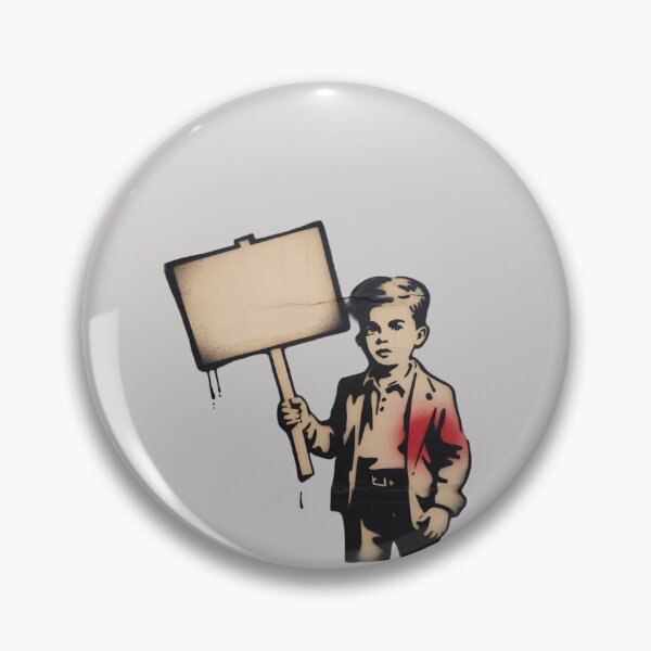 Item preview, Banksy stencil-based street art mural depicting a 1950s boy holding sign designed and sold by 123ks.