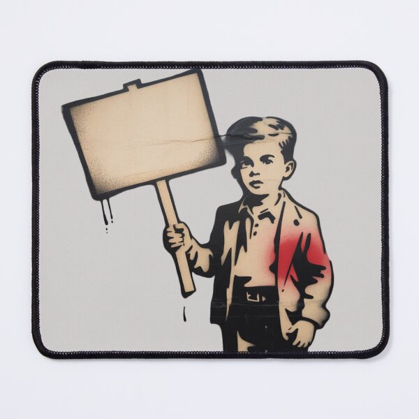 Item preview, Banksy stencil-based street art mural depicting a 1950s boy holding sign designed and sold by 123ks.
